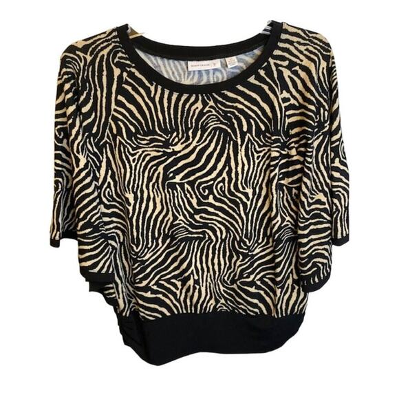 Susan Graver Animal Print Raglan Below Elbow Sleeve Womens Sweater XS - Picture 1 of 5